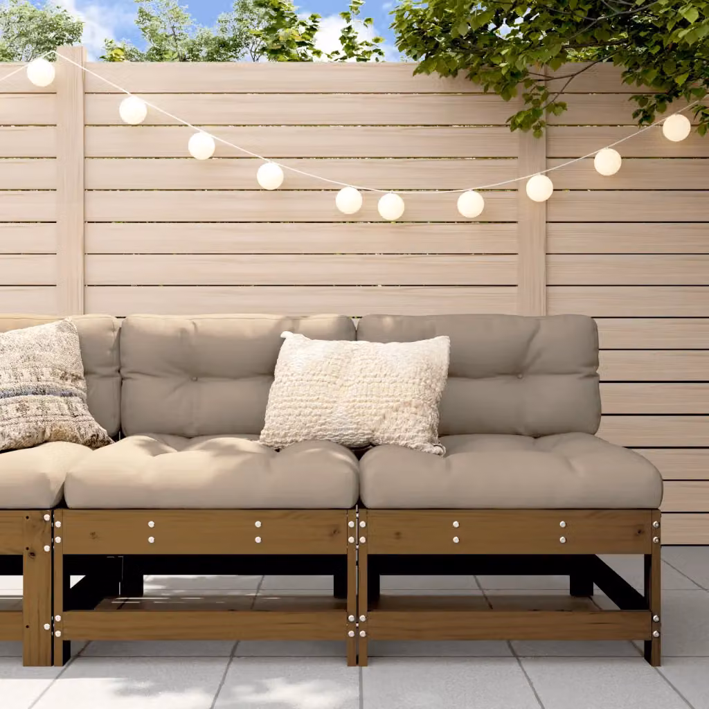Set di 2 divani centrali da giardino vidaXL in legno massello di pino color ambra, beige e marrone