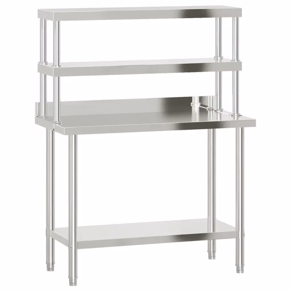 Tavolo da lavoro per cucina vidaXL in acciaio inox color argento L/P/H: 110 x 55 x 150 cm – 2