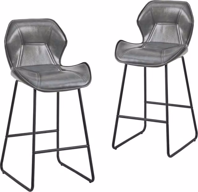 Set di 2 sgabelli da bar 48,5x47x91,5 cm in similpelle grigia, schienale e poggiapiedi