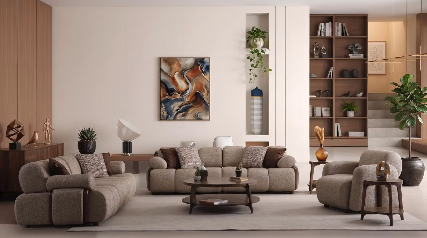 Wohnzimmer Set 2x 3 Sitzer Sofa Sessel Modern Grau Dezent Bequem