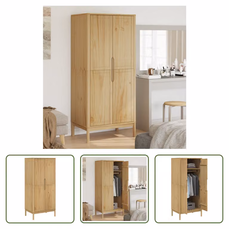 The Living Store Armadio FLORO Wax brown 77x53x171 cm in legno di pino massiccio