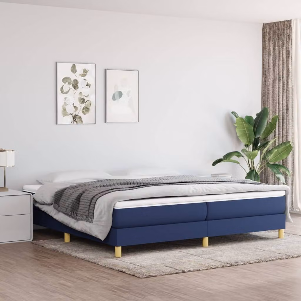 The Living Store Letto a molle con materasso blu 200x200 cm in tessuto