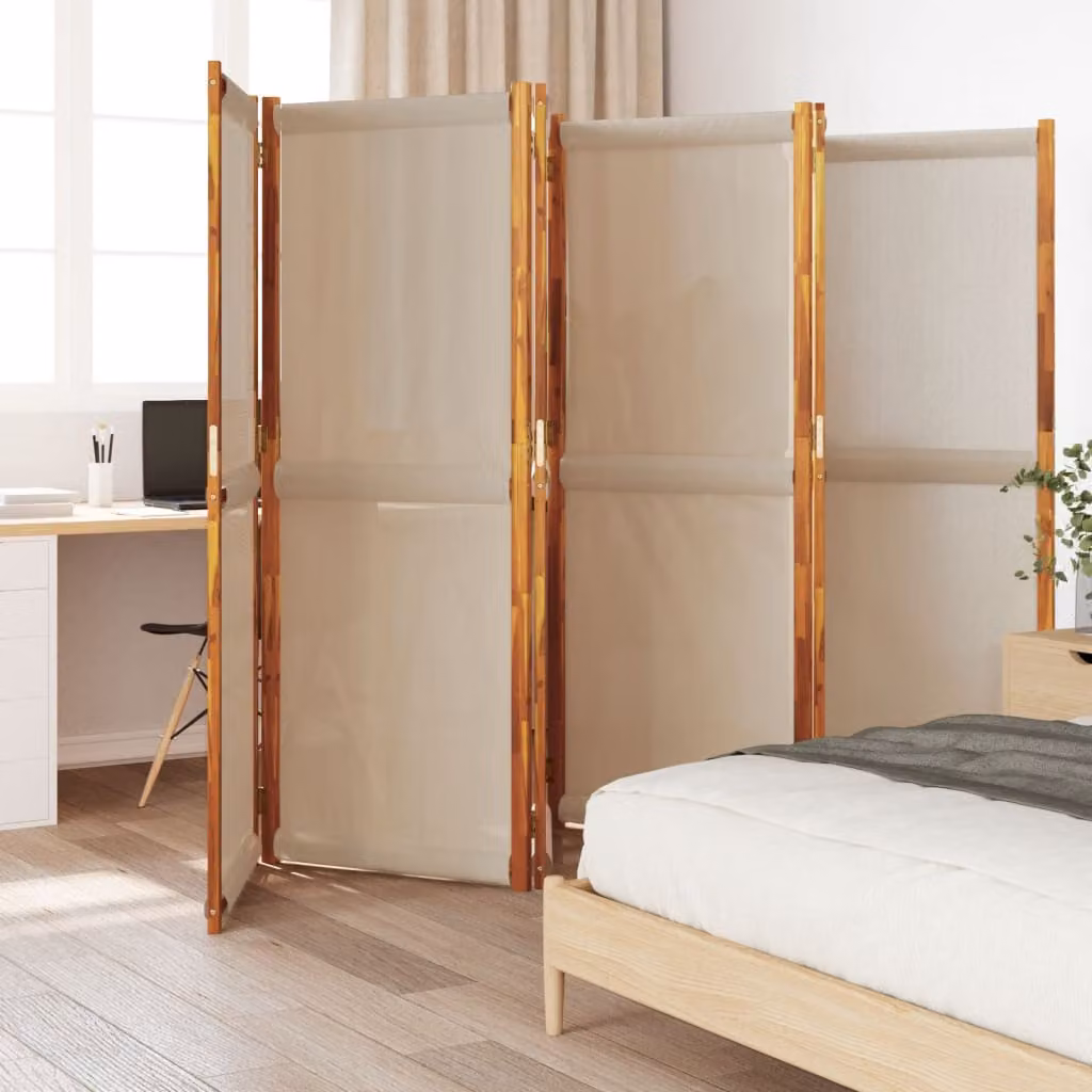 Divisorio a 6 Pannelli vidaXL in Legno di Acacia Oliato, Colore Tortora, L 420 cm x H 180 cm