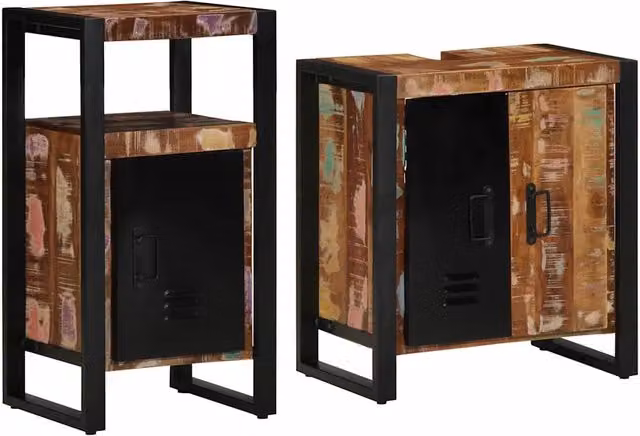 Set di mobili per il bagno moderno vidaXL in legno 2 pezzi multicolore e nero – 2