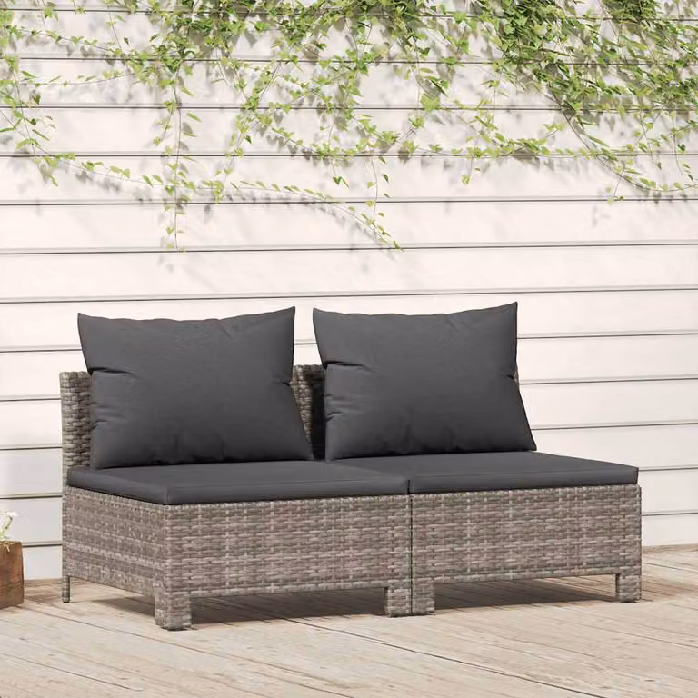 vidaXL Divano da Giardino a 2 Posti in Polyrattan Grigio con Cuscini e Struttura in Metallo