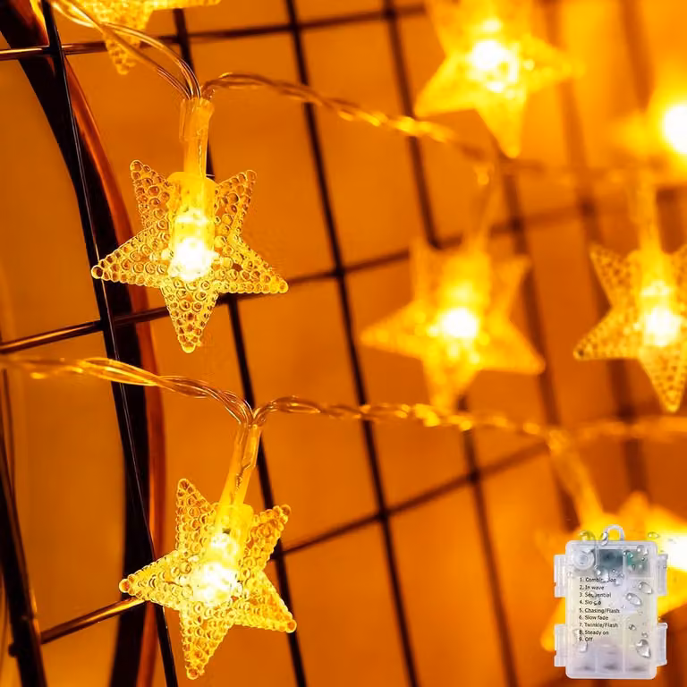 Catena luminosa con stelle, 6 metri, 40 LED, alimentata a batteria, 8 modalità