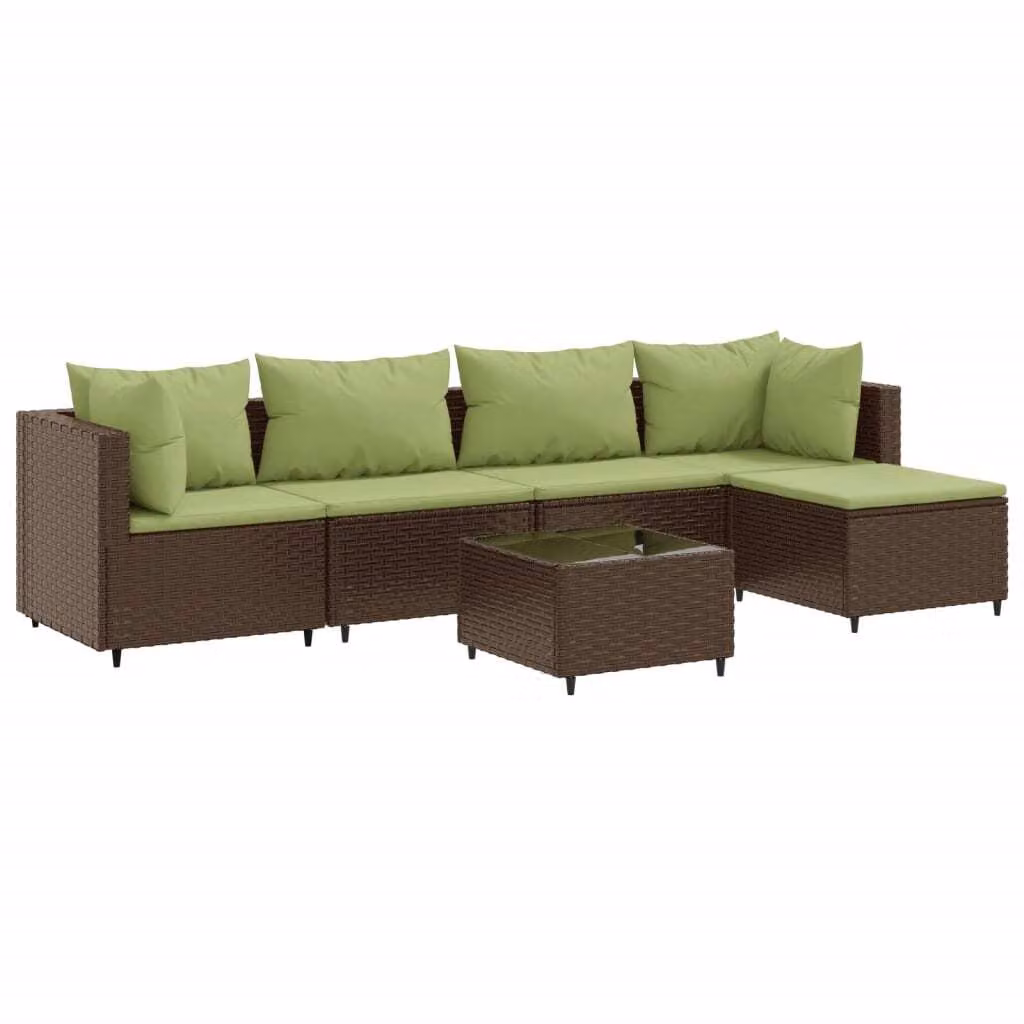 Set Mobili da Giardino 6pz con Cuscini in Polyrattan Marrone