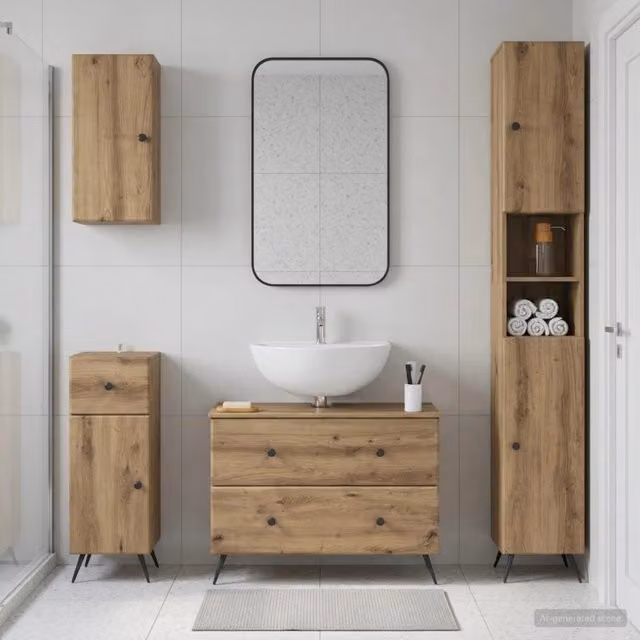 Set di Mobili da Bagno da 4 Pezzi BREDA Rovere Artigianale 3417971