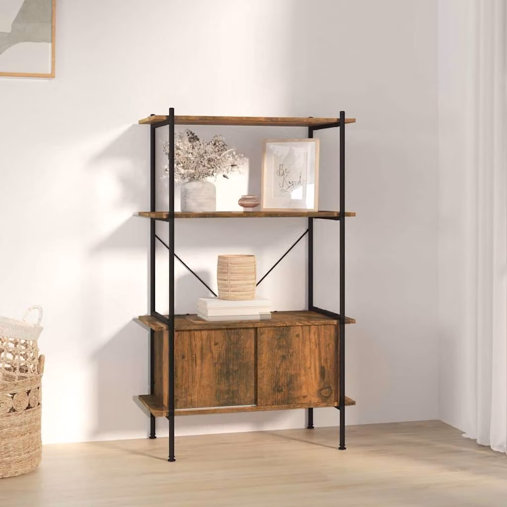 Scaffalatura vidaXL a 4 Livelli in Acciaio e Legno, Colore Nero e Marrone, L 80 x P 40 x H 130 cm