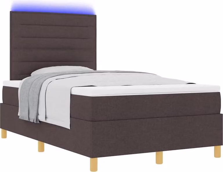 Letto a Sorgente LED Marrone Scuro 120 x 200 cm Tessuto