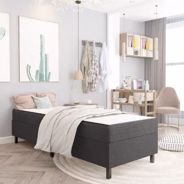 Letto a molle vidaXL in tessuto grigio con struttura in metallo L: 100 cm, P: 200 cm