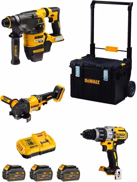Kit utensili DeWALT FVK381TST3HD-QW 54V/18V con trapano DCH333, avvitatore DCD996, smerigliatrice DCG418 e 3 batterie da 6,0 Ah colore giallo – 1
