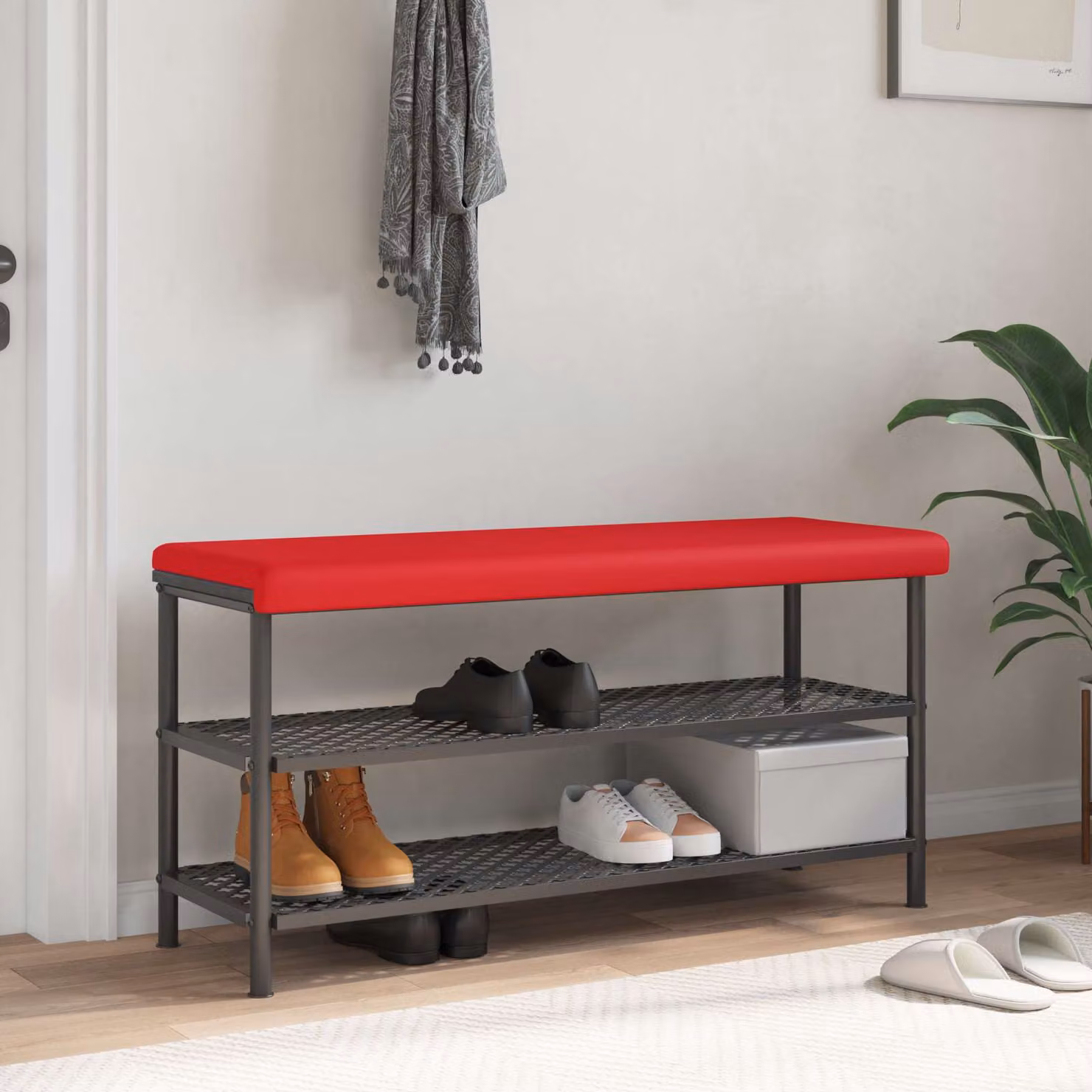 vidaXL Cuscino per panchina in similpelle rosso con base antiscivolo e imbottitura in schiuma L: 110 cm, P: 35 cm