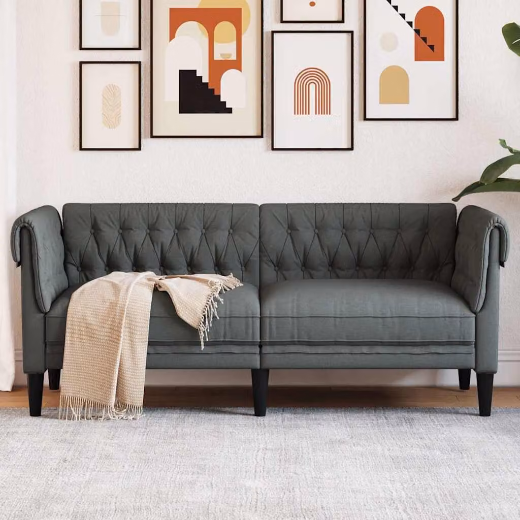 vidaXL Divano Chesterfield a 2 Posti in Tessuto Grigio con Struttura in Legno Massiccio L: 182,5 cm, P: 74,5 cm, H: 74,5 cm