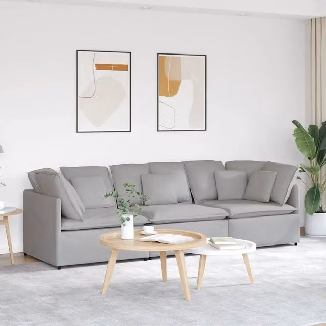 Divano Modulare con Cuscini in Tessuto Grigio Nuvola 3321276