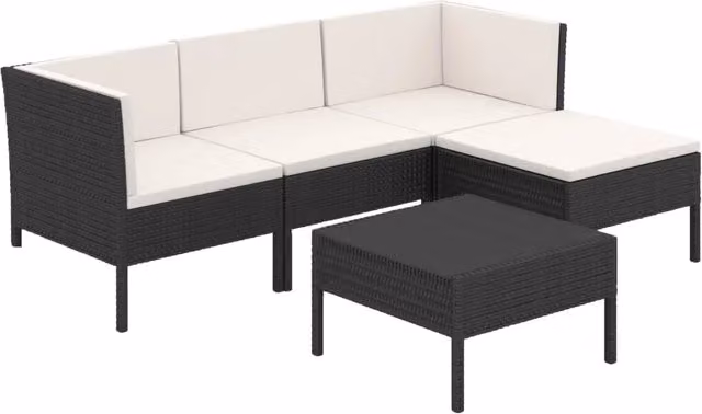 Set Salotto da Giardino Moderno a L in Polyrattan Nero con Cuscini e Tavolino da Caffè – 1