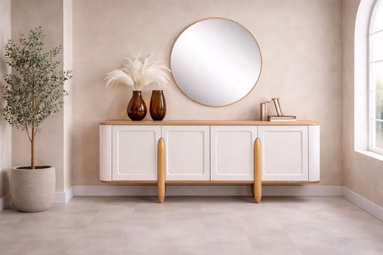 Mobile bar moderno bianco, elegante mobiletto contenitore, pregiati mobili in legno