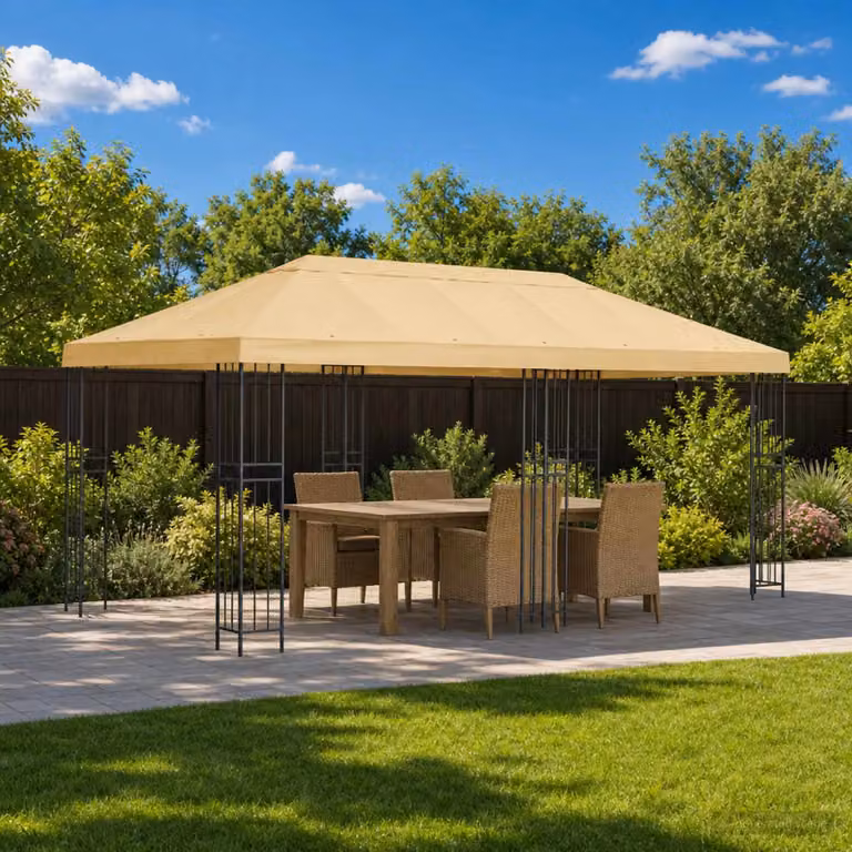 Gazebo da giardino vidaXL in acciaio e poliestere beige e nero 6 x 3 m