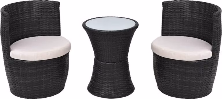 Set da Bistrot 3 pz con Cuscini in Polyrattan Nero