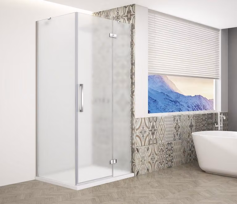 Cabina doccia rettangolare Gelco TRINITY CHROME, dimensioni 1100x1200 mm, vetro satinato, apertura a destra - modello GT5612-11MR-CH