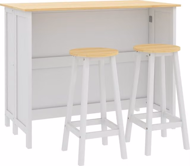 Isola da cucina HOMCOM con 2 sgabelli, piano di lavoro ribaltabile e 2 armadietti con 4 porte, design moderno bianco