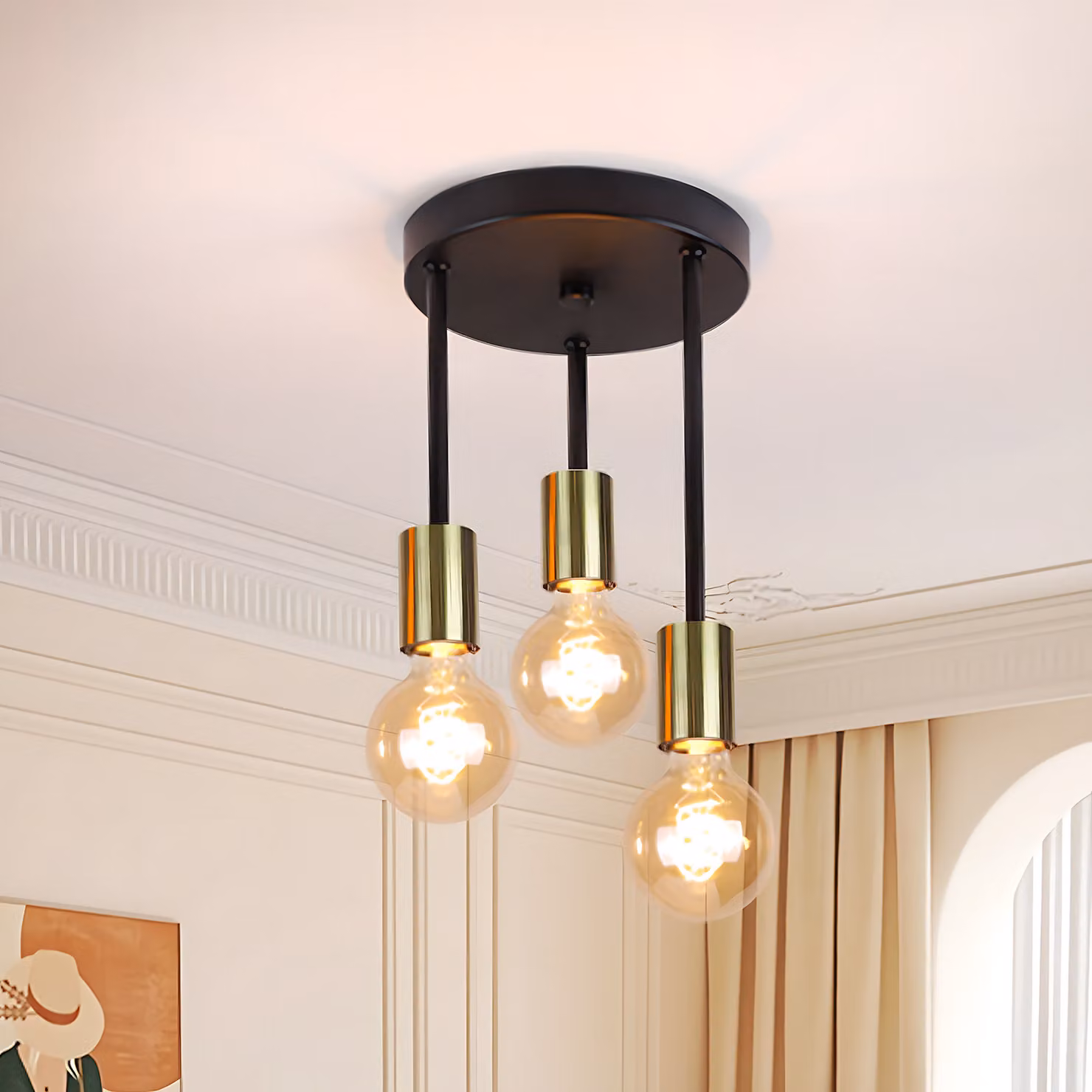 ZMH plafoniera 3 fiamme faretto da soffitto lampada da soffitto vintage E27 nero oro 3 spot soffitto industriale per sala da pranzo cucina corridoio soggiorno