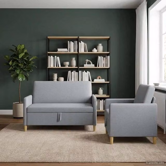 Set di 2 divani moderni vidaXL con contenitore e seduta sollevabile in tessuto grigio e marrone – 1