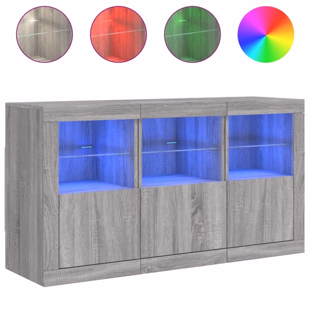Credenza con Luci LED Grigio Sonoma 123x37x67 cm
