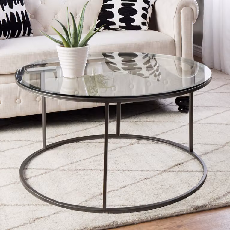 Tavolino Kolari 45 x 80 cm Tavolino da salotto Tavolo in vetro Tavolo da divano rotondo Vetro trasparente 4 mm Nero