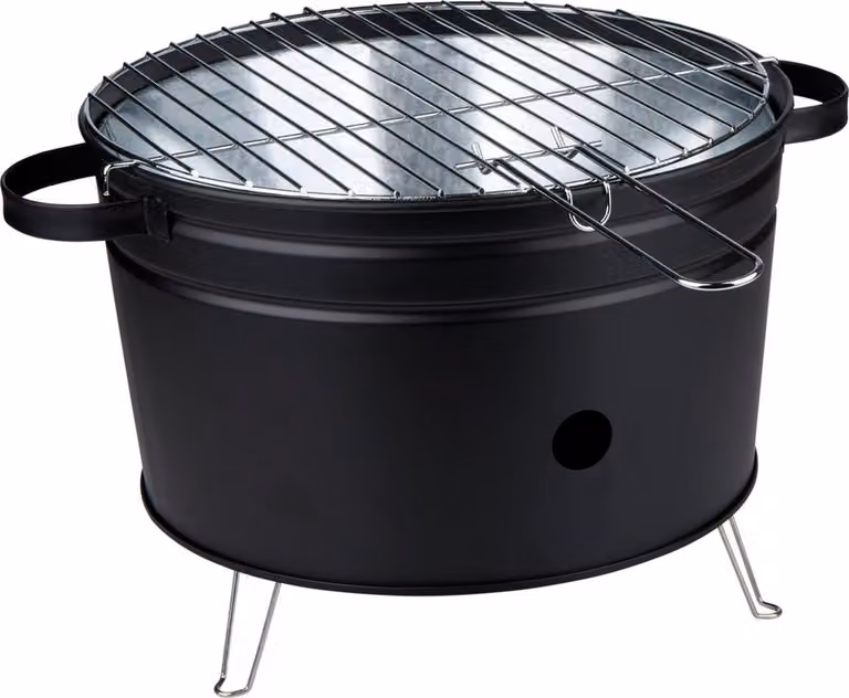 alpina grill a carbonella da tavolo - Grill compatto per giardino e balcone - Piastra in acciaio inox ⌀32 cm - Grill a carbonella portatile - Nero