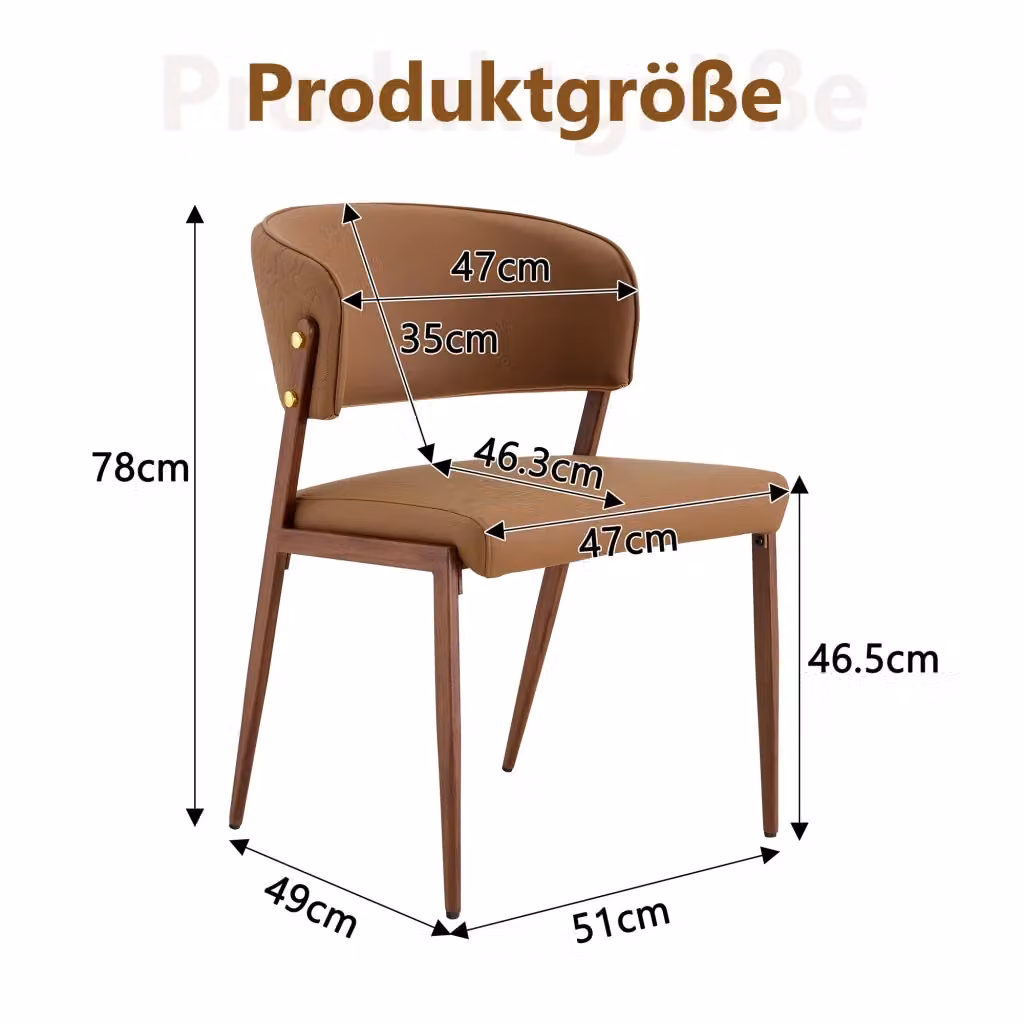Sedia da pranzo moderna WISHDOR in ecopelle marrone con struttura in metallo e schienale ergonomico – 2