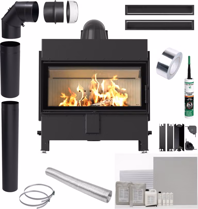 Inserto per caminetto KRATKI LUCY 16kW Ø200 Set per installazione e recupero