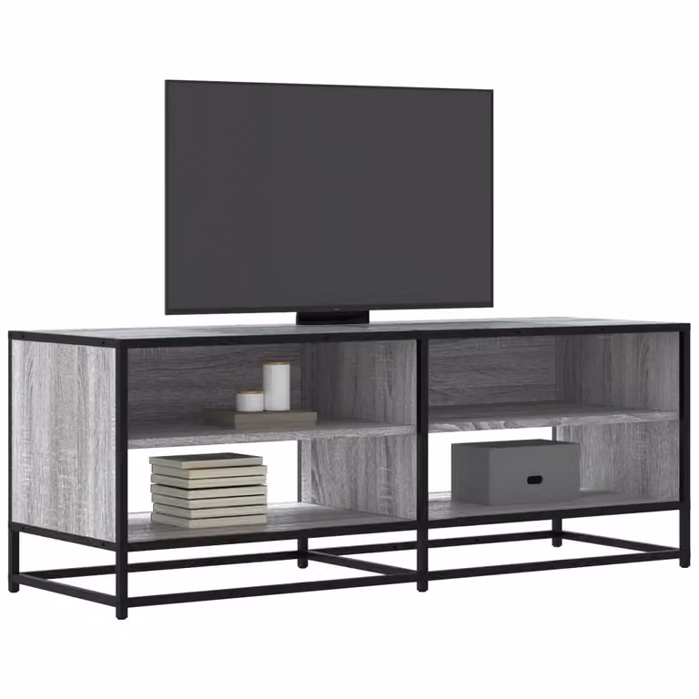 Mobile TV vidaXL in stile industriale, Grigio Sonoma, in legno e metallo, L 120,5 x P 40 x H 46 cm