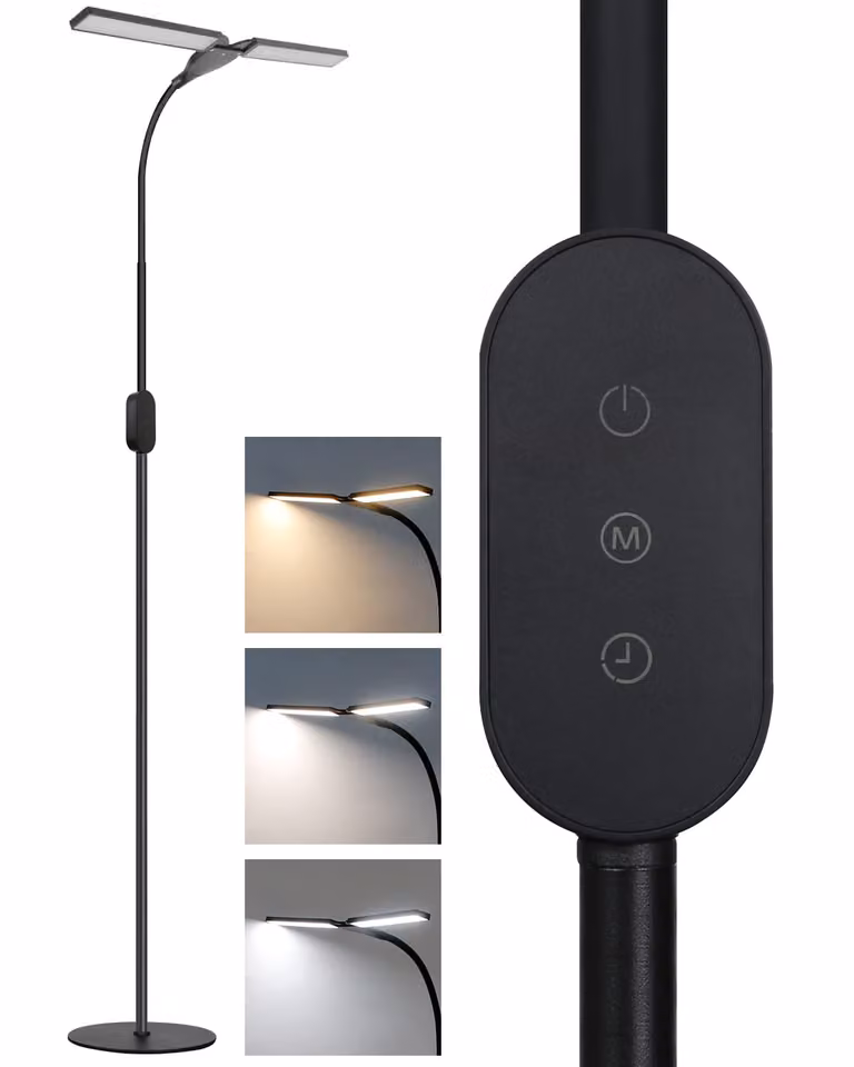 ZMH lampada da terra LED dimmerabile lampada da lettura per soggiorno - lampada da terra nera 9W con timer e funzione di memoria luminosità e temperatura colore regolabile lampada da terra touch per camera da letto altezza: 158CM