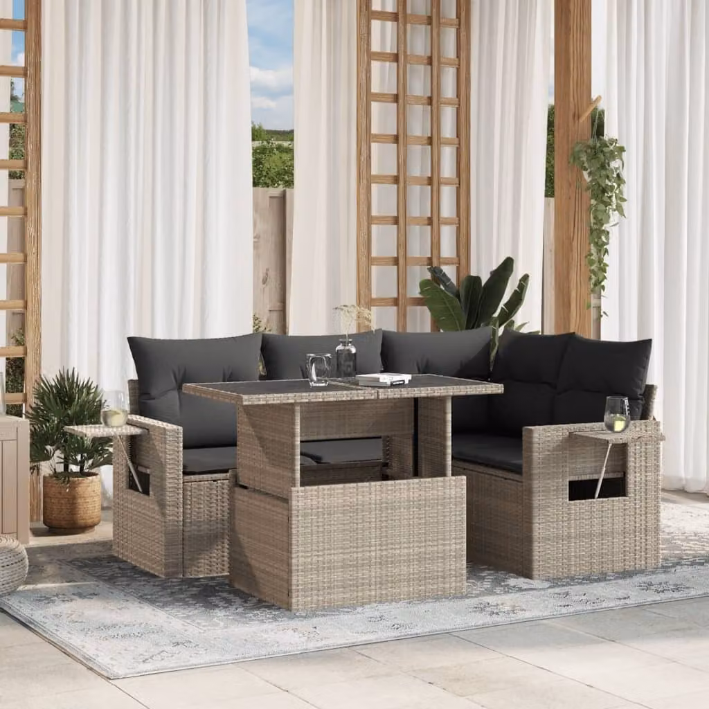 Maison Exclusive - Set Divano da Giardino 5pz con Cuscini Grigio Chiaro Polyrattan