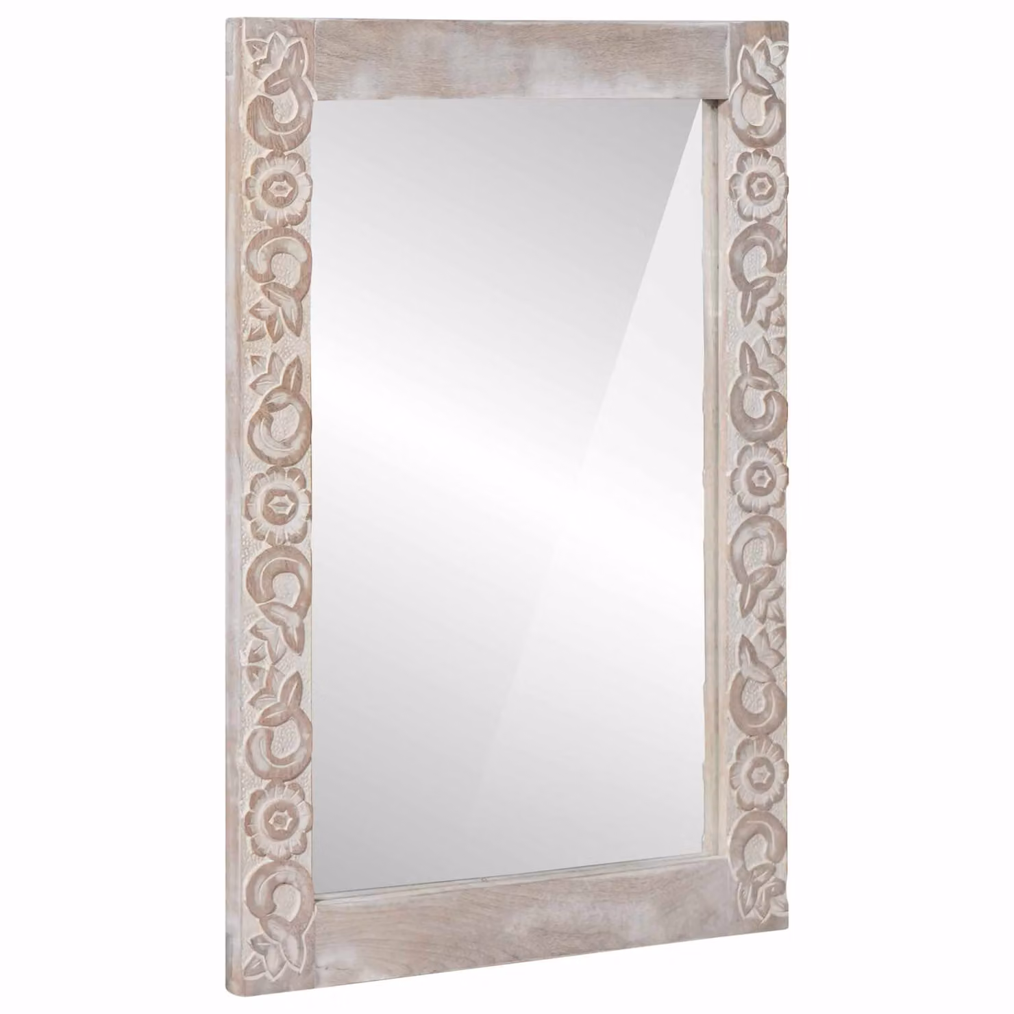 Specchio da parete vidaXL in legno di mango massello e vetro, Bianco, L: 70 cm, H: 50 cm