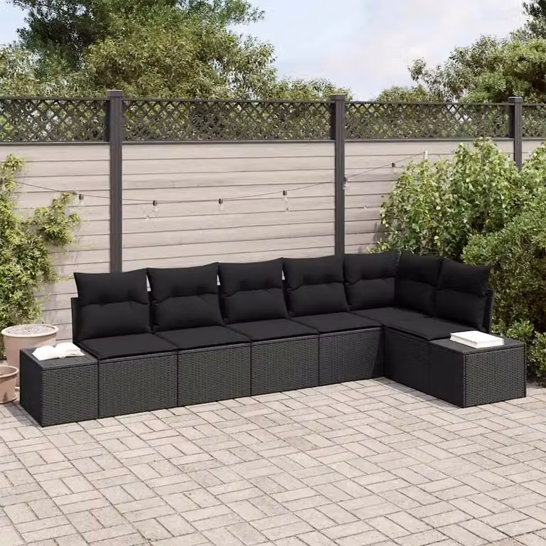 Set Divano da Giardino a L vidaXL in Polyrattan Nero con Cuscini e Struttura in Acciaio
