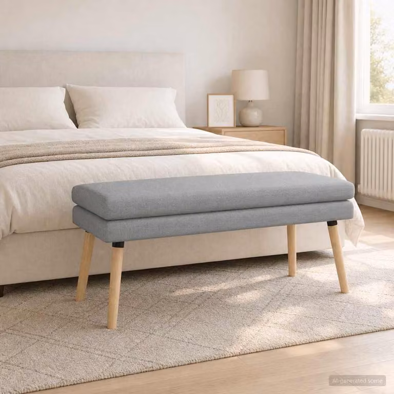 Panchina moderna vidaXL in legno e tessuto Grigio, L 110 x P 40 x H 47 cm