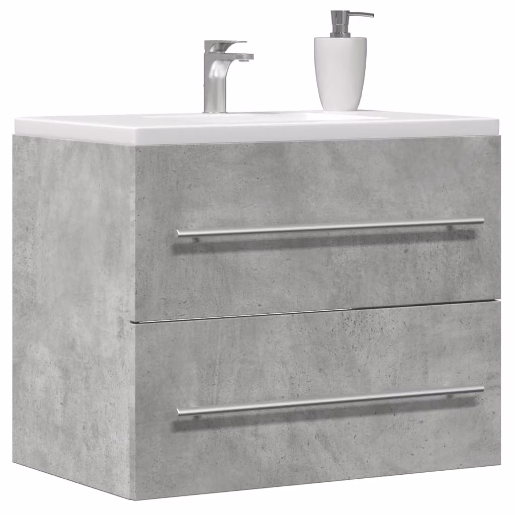 Lavabo da bagno sospeso vidaXL in legno multistrato e MDF, colore grigio cemento, L: 60 cm, P: 38,5 cm, H: 48 cm