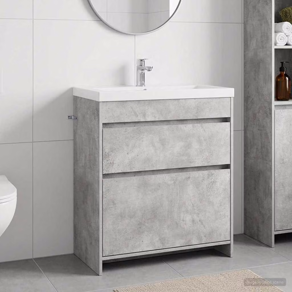 Mobiletto da bagno moderno vidaXL con ante e cassetti, Grigio opaco, L/P/H: 81.0 x 37.5 x 78.5 cm