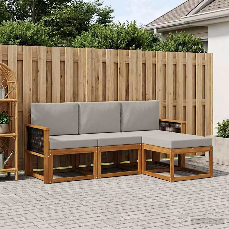 Set di divani da esterno vidaXL 4 pz in legno di acacia con cuscini beige e grigio per giardino e terrazza