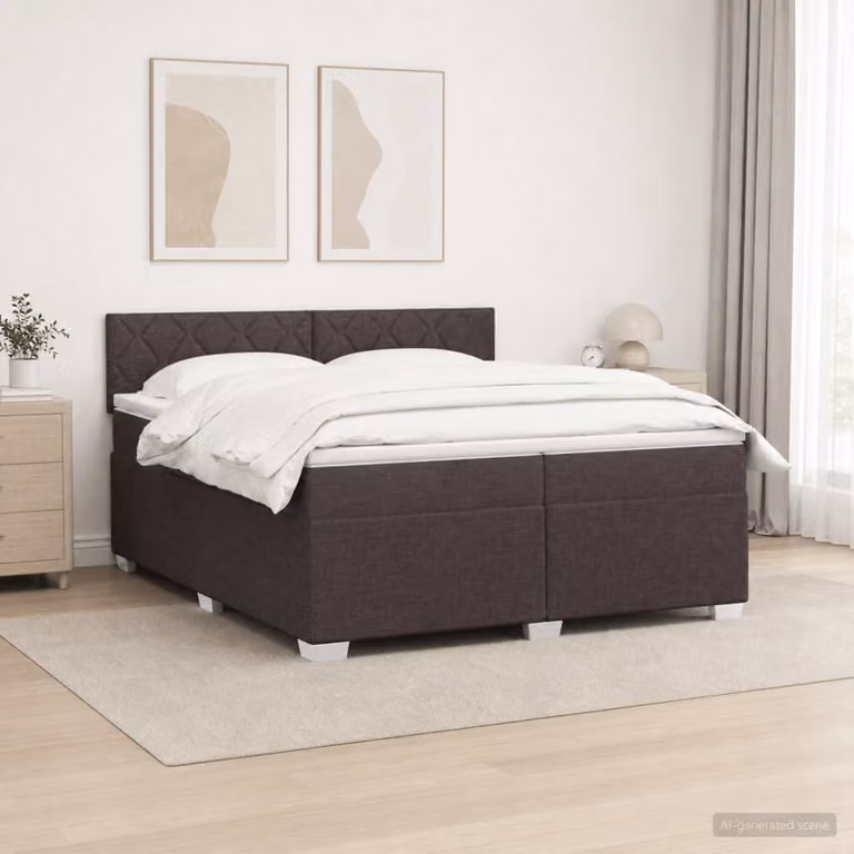 Letto con Box Spring, Materasso Ibrido e Illuminazione LED vidaXL, Marrone Scuro, L/P/H: 200 x 200 x 46 cm