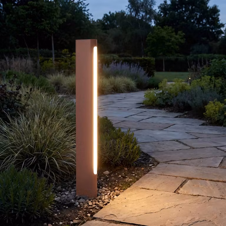Lampione a LED Lucande Celiora, altezza 80 cm, marrone, IP65 Celiora, Marrone / Ruggine, Alluminio, Moderno