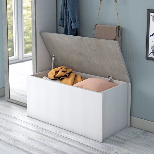 Baule Ayusnay DMORA Cassapanca Moderna Multiuso Bianco e Cemento L: 90 cm, P: 45 cm, H: 45 cm