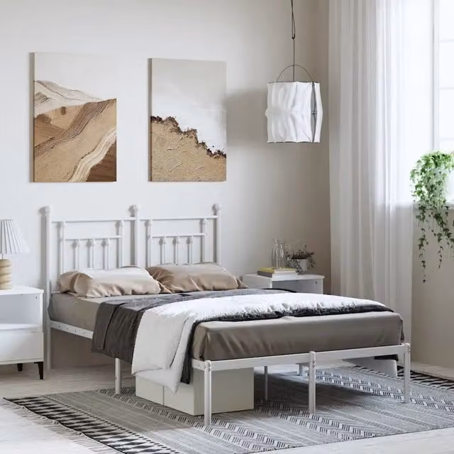 Letto con Testiera in Metallo Bianco vidaXL L/P/H: 142 x 196 x 97 cm