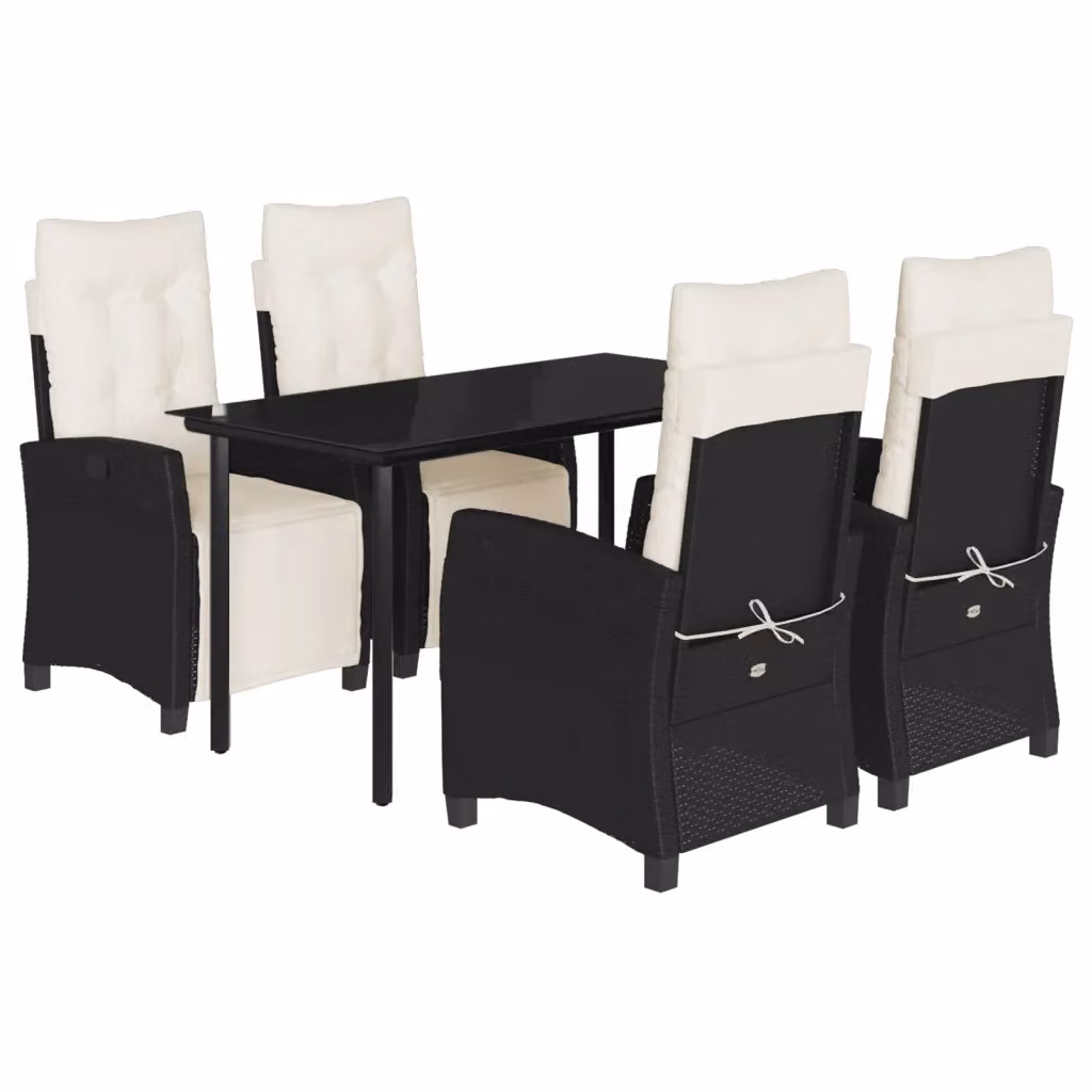 Set da Pranzo da Giardino vidaXL 5 pz in Polyrattan Nero con Piano in Vetro – 2