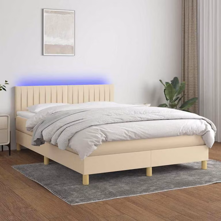 Letto Ibrido con Materasso e Illuminazione LED vidaXL in Tessuto Beige, L/P/H: 144 x 200 x 203 cm