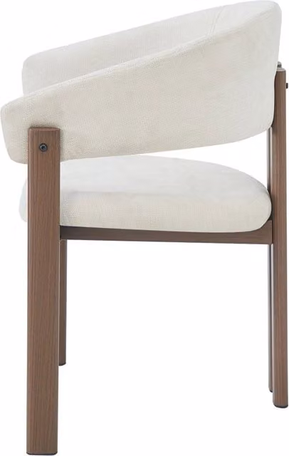 Set di 6 Sedie da Pranzo in Metallo Effetto Legno di Noce con Rivestimento in Lino Beige, Design Moderno con Braccioli Ergonomici