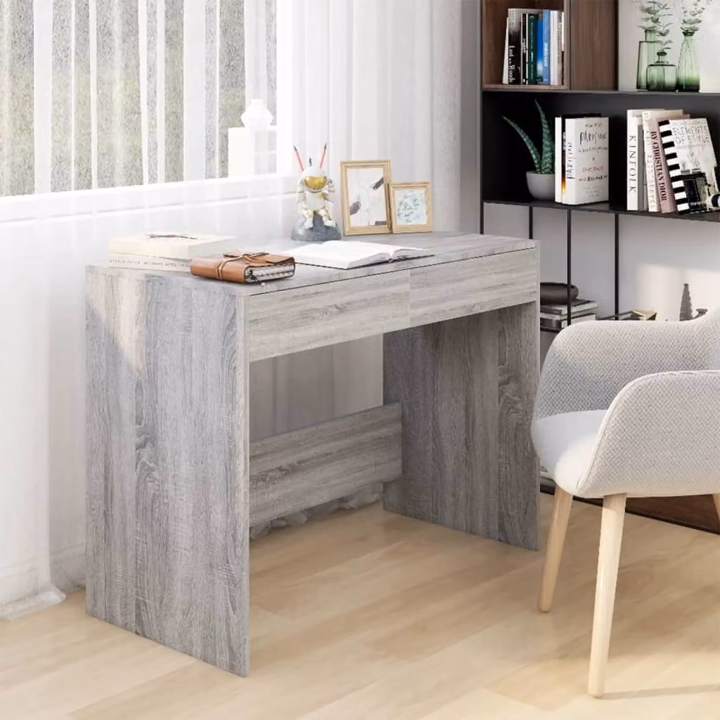 The Living Store Scrivania Grigio Sonoma 101x50x76,5 cm Materiale a base di legno