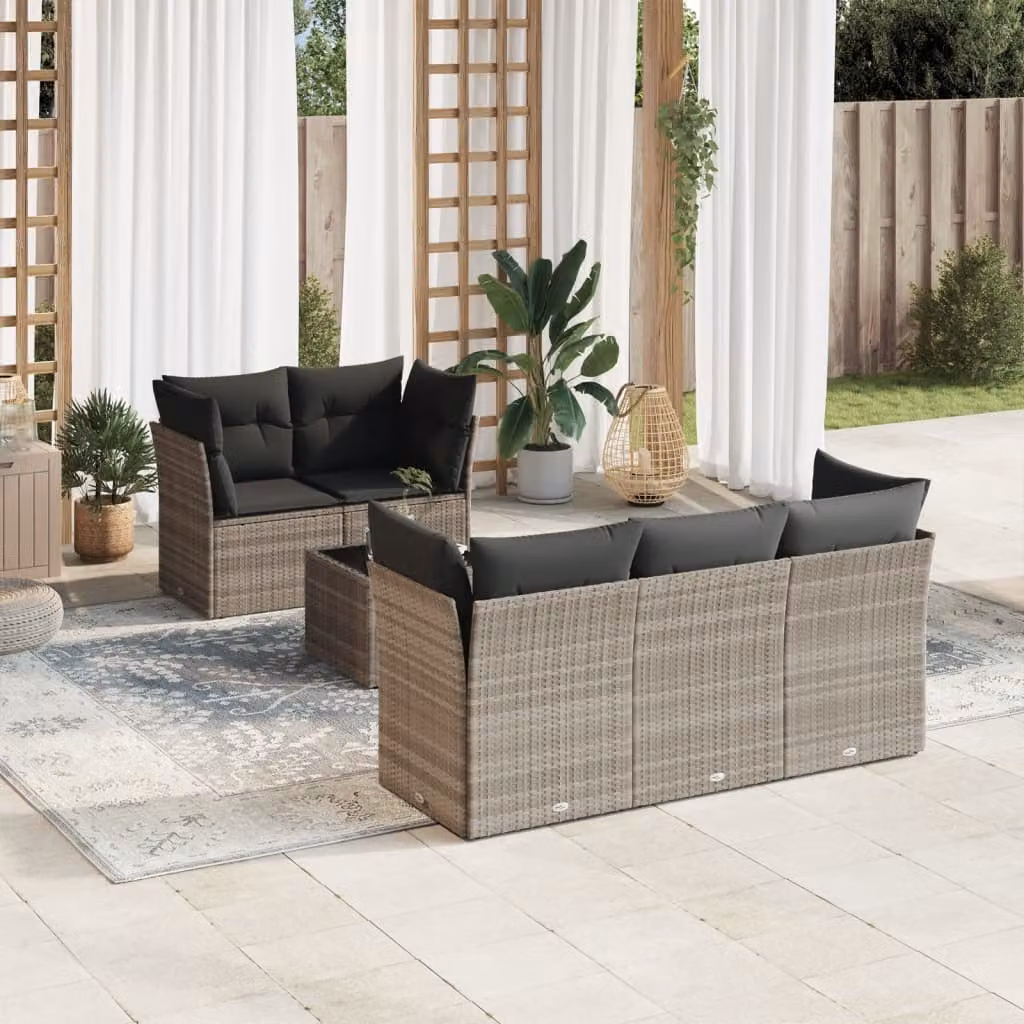 Set Divano da Giardino vidaXL 6pz a Forma di L in Polyrattan Grigio con Cuscini e Tavolino da Caffè – 1